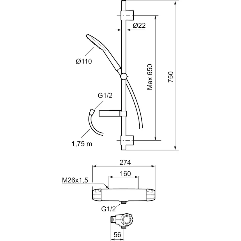 Duschset FM Mattsson 9000E med Duschblandare