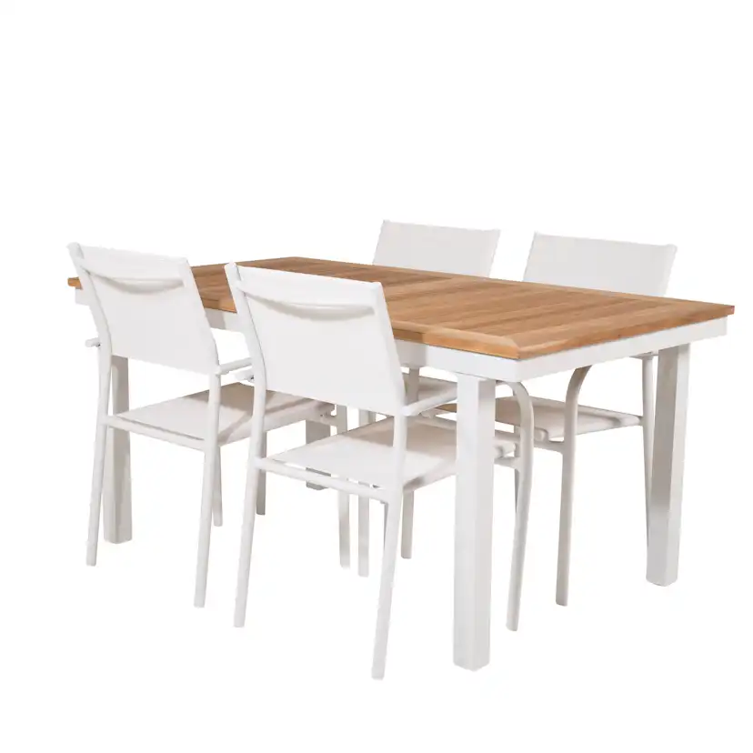 Panama Dining Table 160/240*90 - White Alu / Teak+Santorini Vit/Natur, Blanka Ben