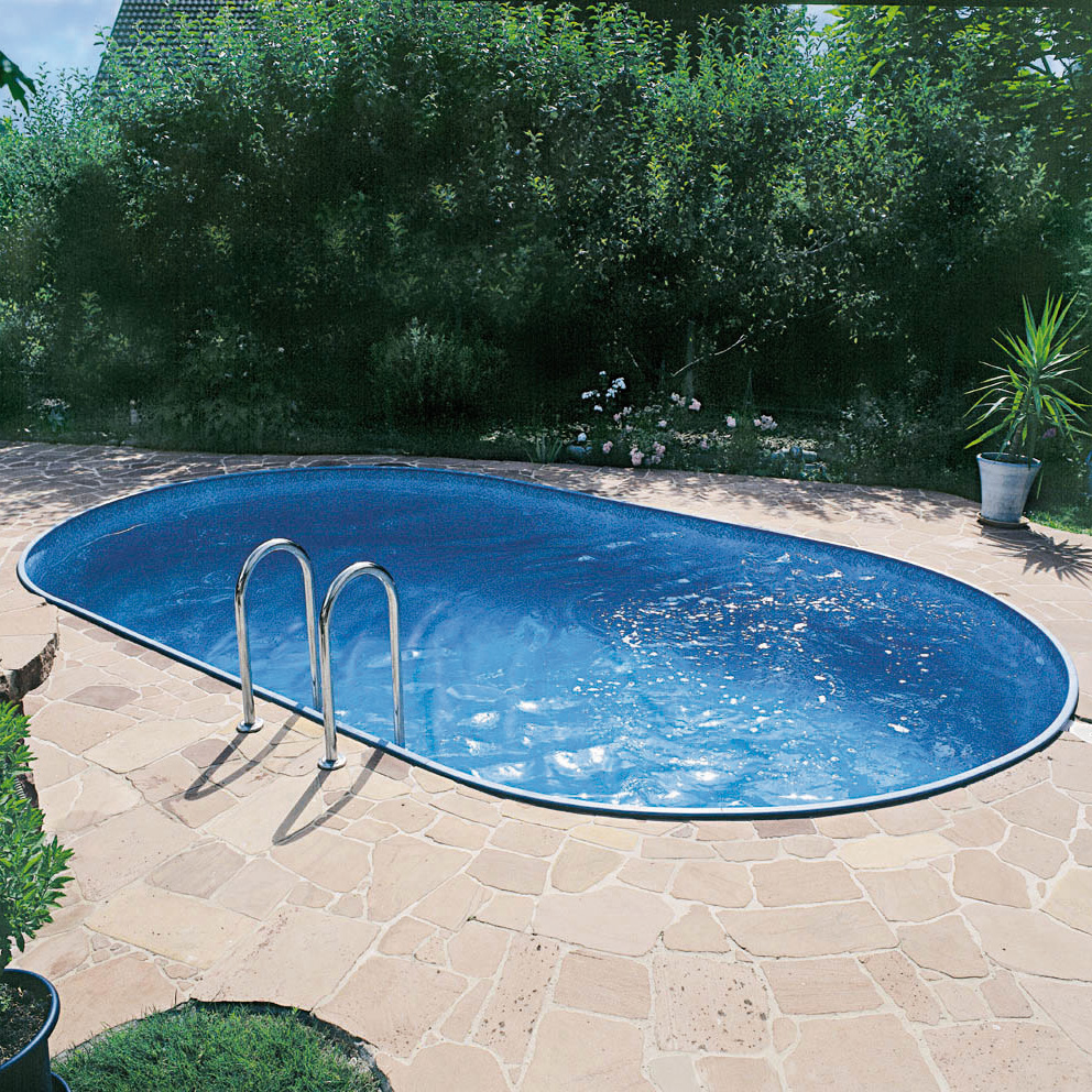 Stålväggspool Premium, oval, 6,0x3,2x1,5m, inbyggd, L:Blå 0. Blå