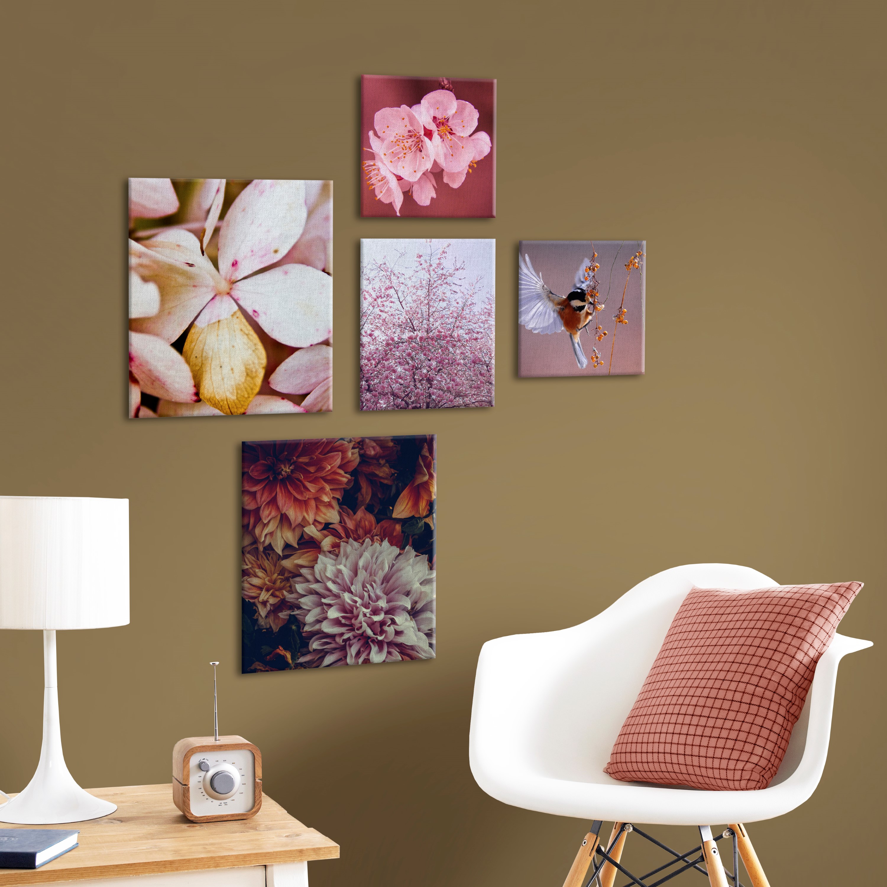 Canvastavla Art For The Home Set av 5 Soft Temptation Ett hav av Blommor 80x60cm