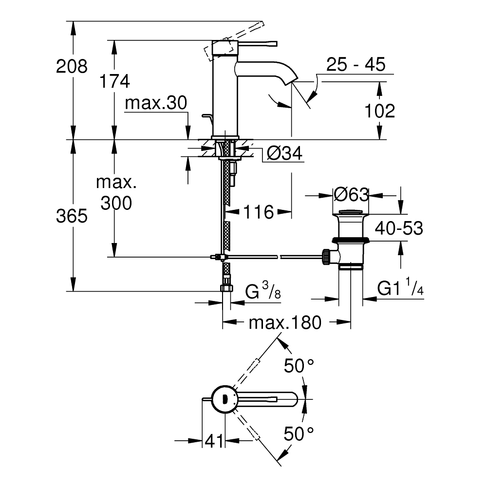 Tvättställsblandare Grohe Essence 23589 med Lyftventil