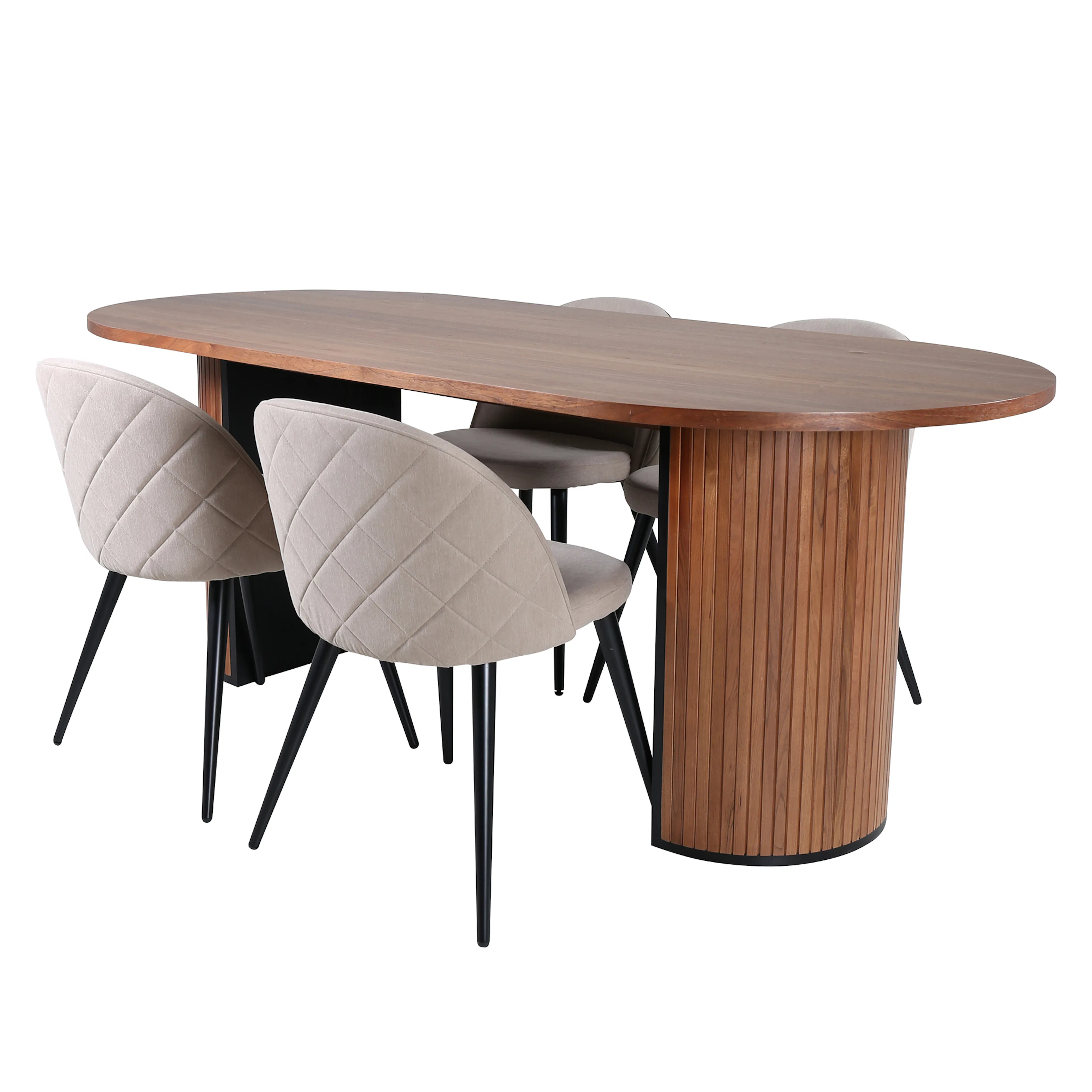 Bianca Oval Dining Table - Walnut / Black Veneer+Velvet Stit Beige