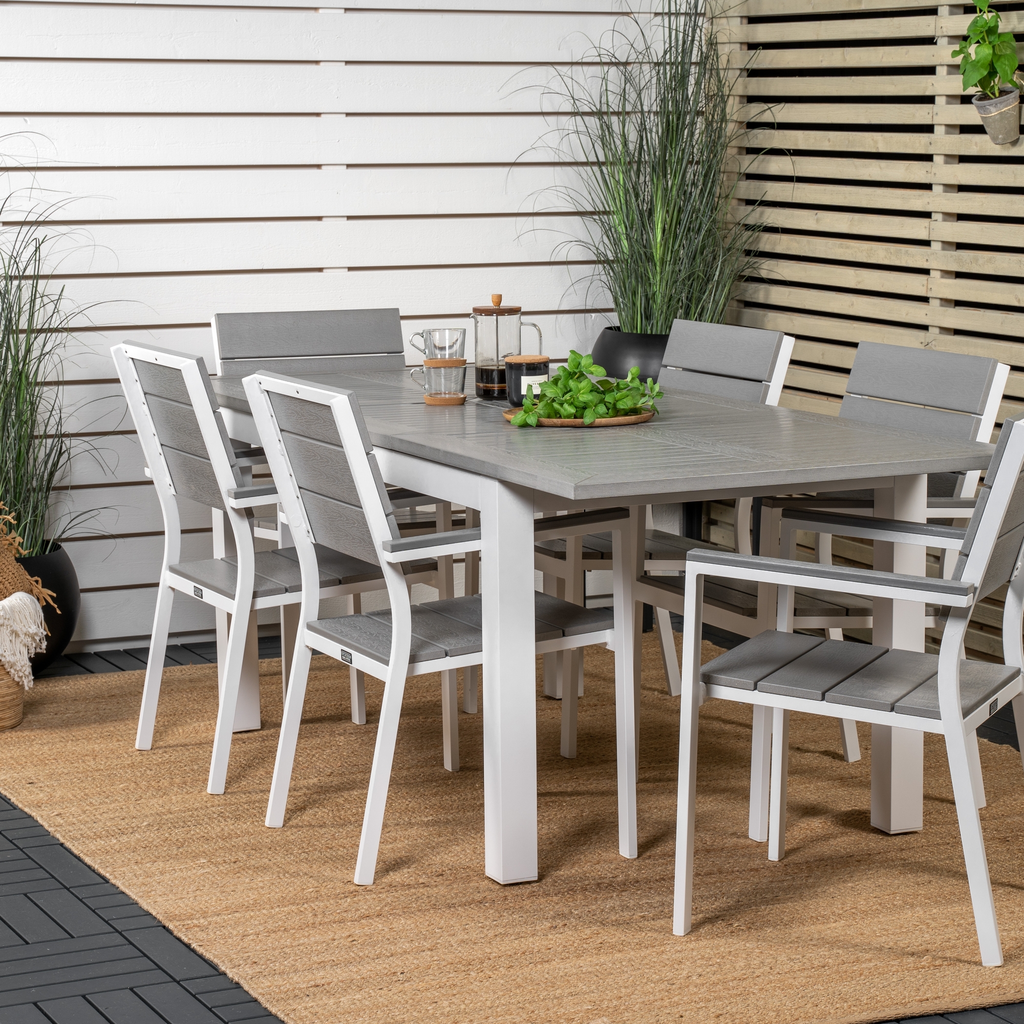 Albany Dining Table 152/210*90 - White Alu / Grey Aintwood+L Vit/Grå