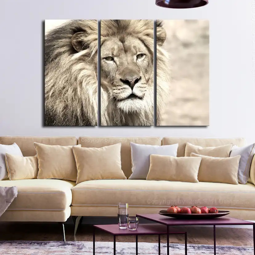 Tavla - The King of Beasts (3 Parts) Beige 90x60 90x60 cm