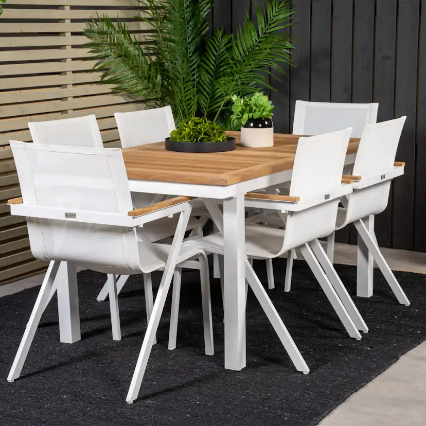 Panama Dining Table 160/240*90 - White Alu / Teak+Mexico Arm Blanka Ben