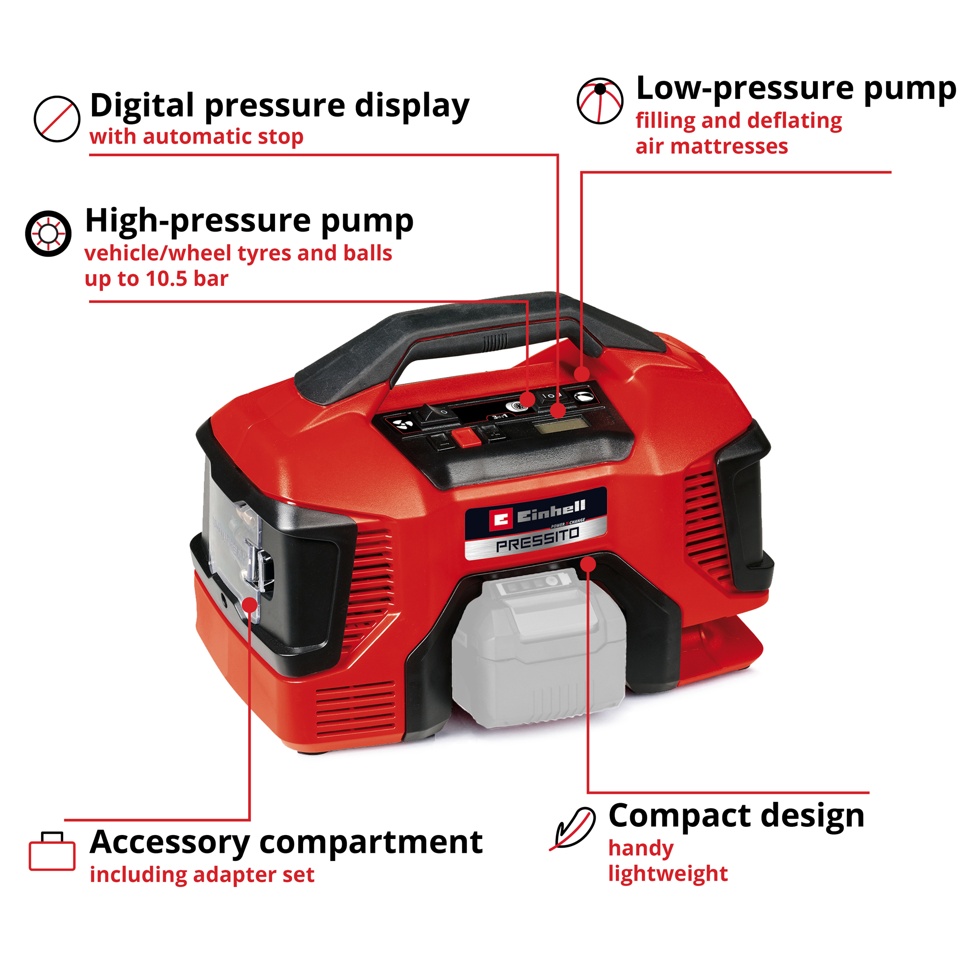 Kompressor Einhell Pressito 18V Utan Batteri & Laddare