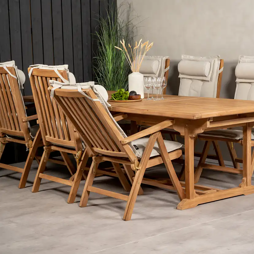 Matgrupp Venture Home Kenya 195-295x110 Teak med 6 Kenya Positionsfåtöljer