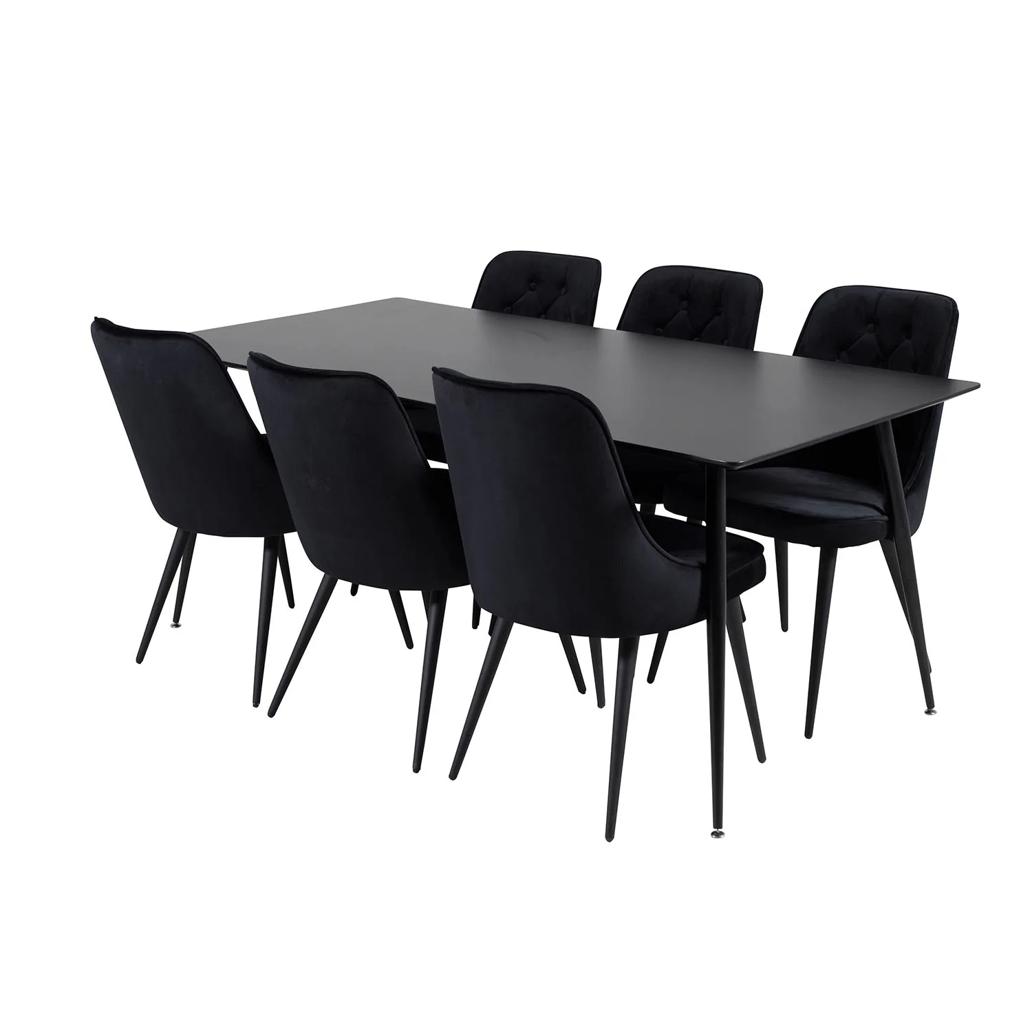Silar Table-180 cm-Black Melamine+Velvet Chair-Black_6 Svart