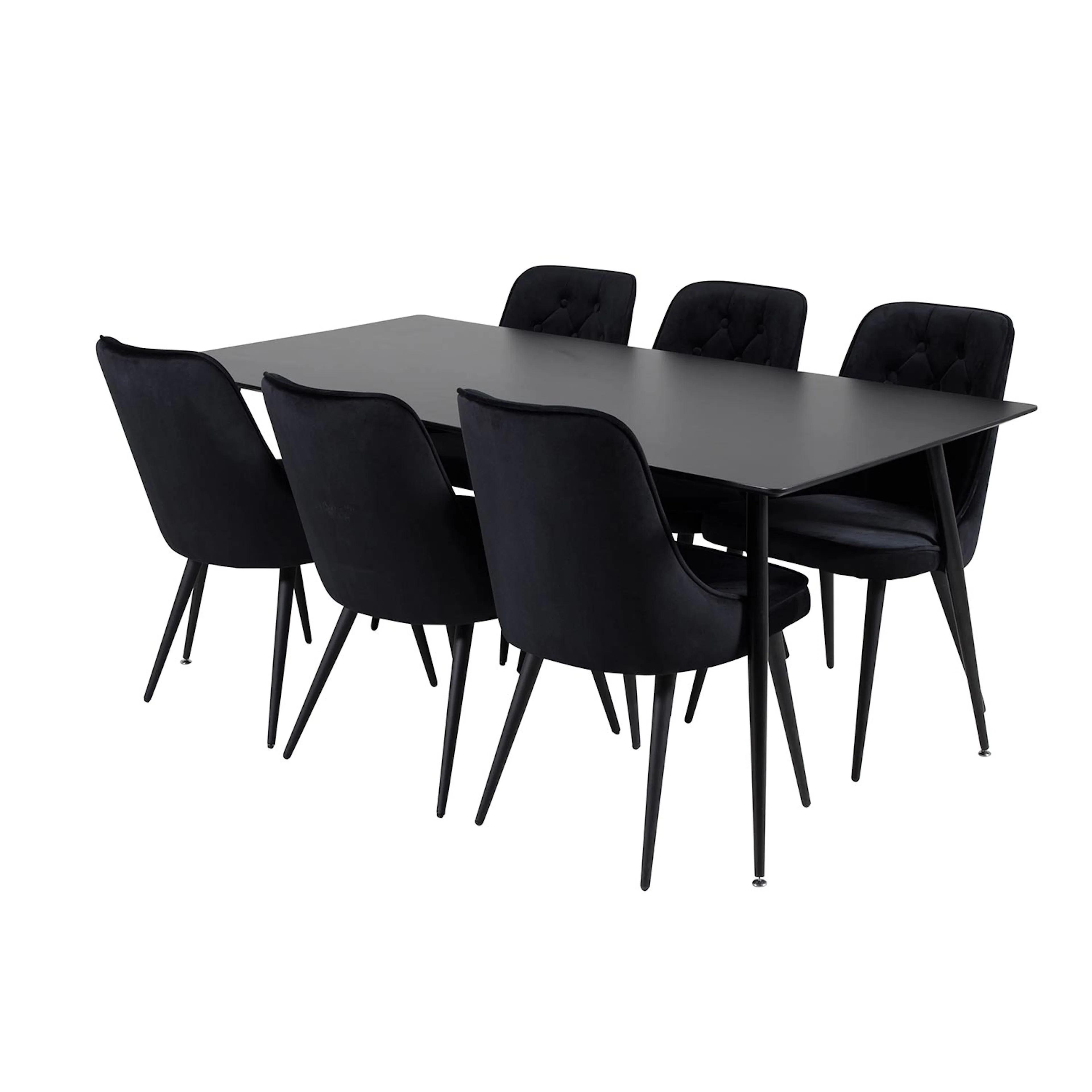 Silar Table-180 cm-Black Melamine+Velvet Chair-Black_6 Svart