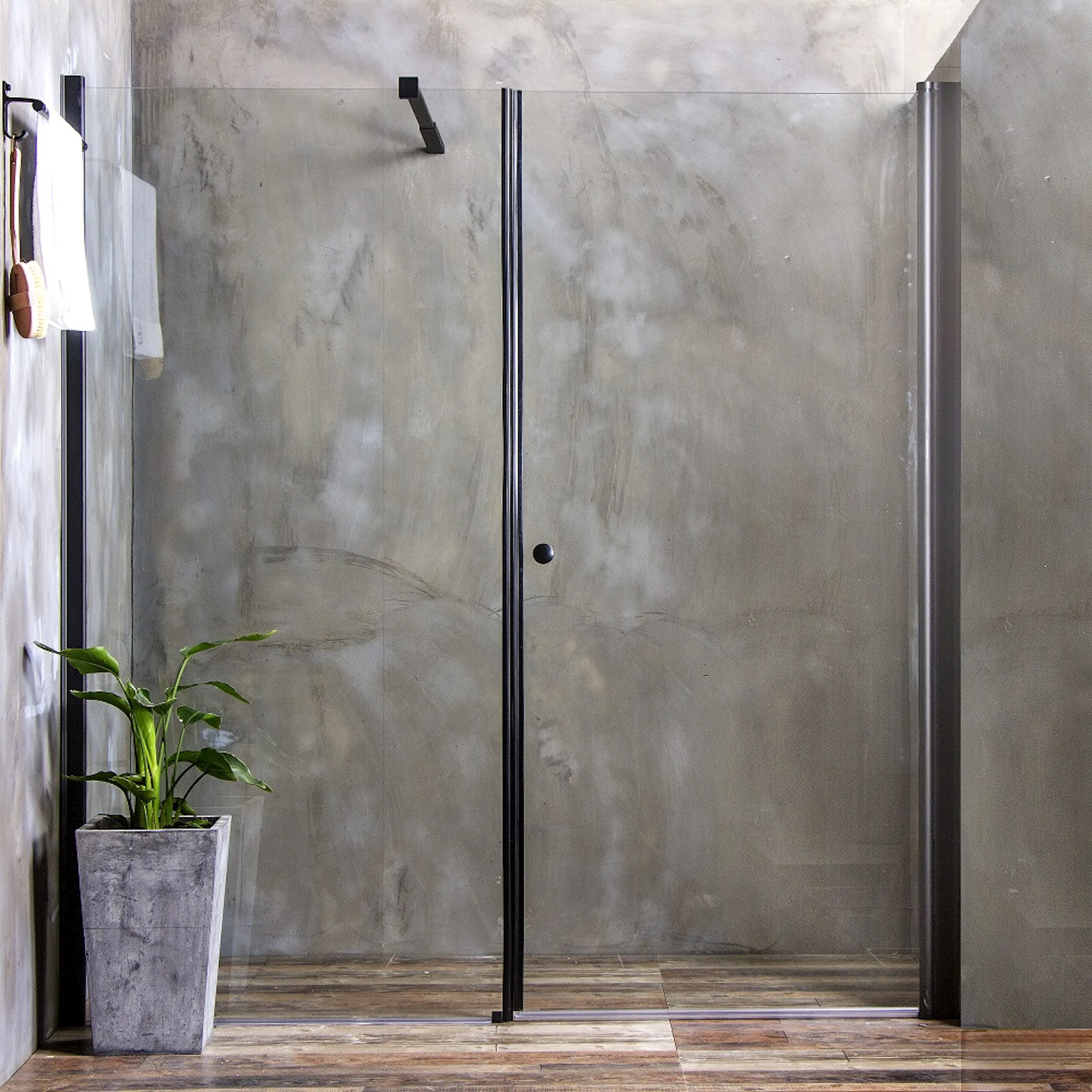 Duschdörr Bathlife Mångsidig Rak Vägg Klar glas + Rak Dörr Mellan Vägg Svart