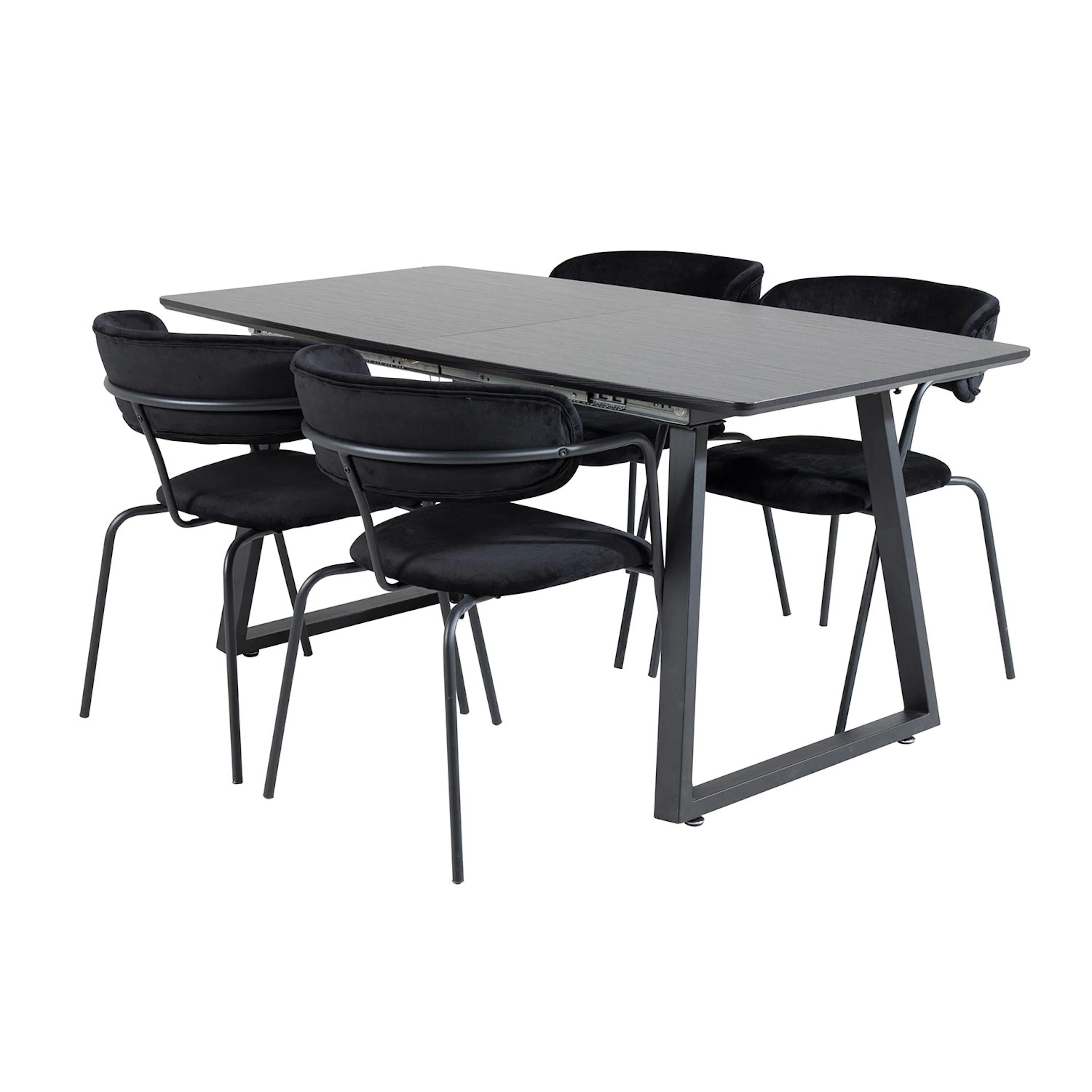 Inca Extentiontable-Black top/Arrow armchair-Black Velvet_4 Svart/Svart