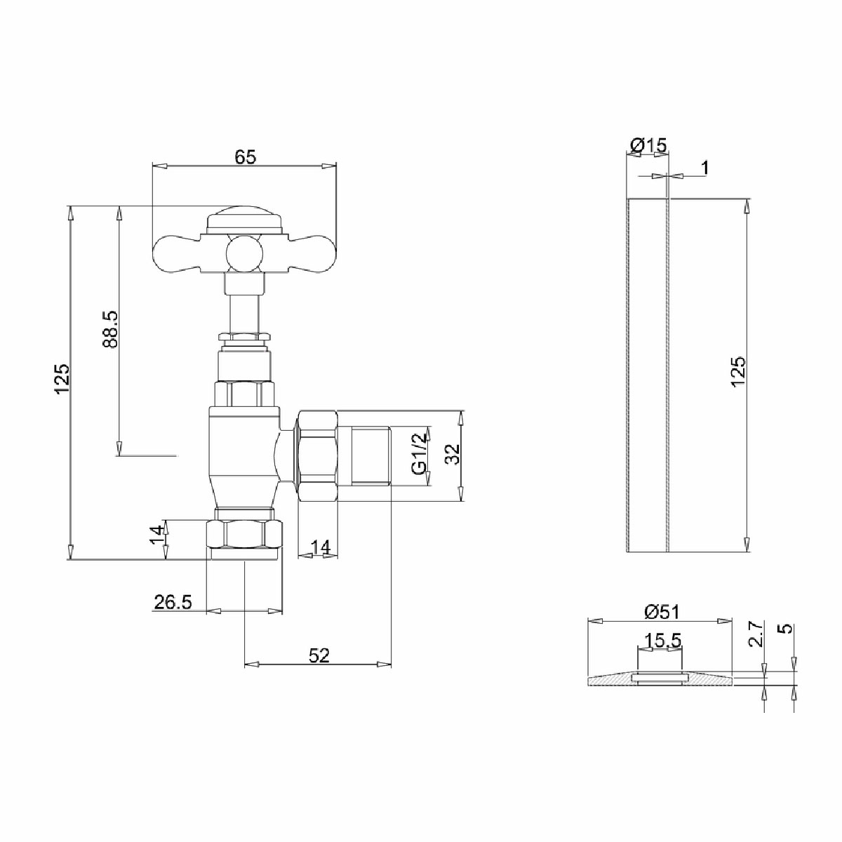 Angled Radiator Valve Chrome Krom