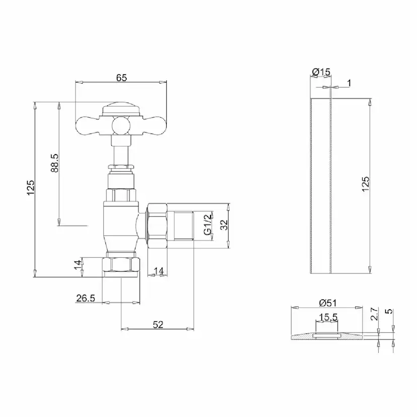 Angled Radiator Valve Chrome Krom