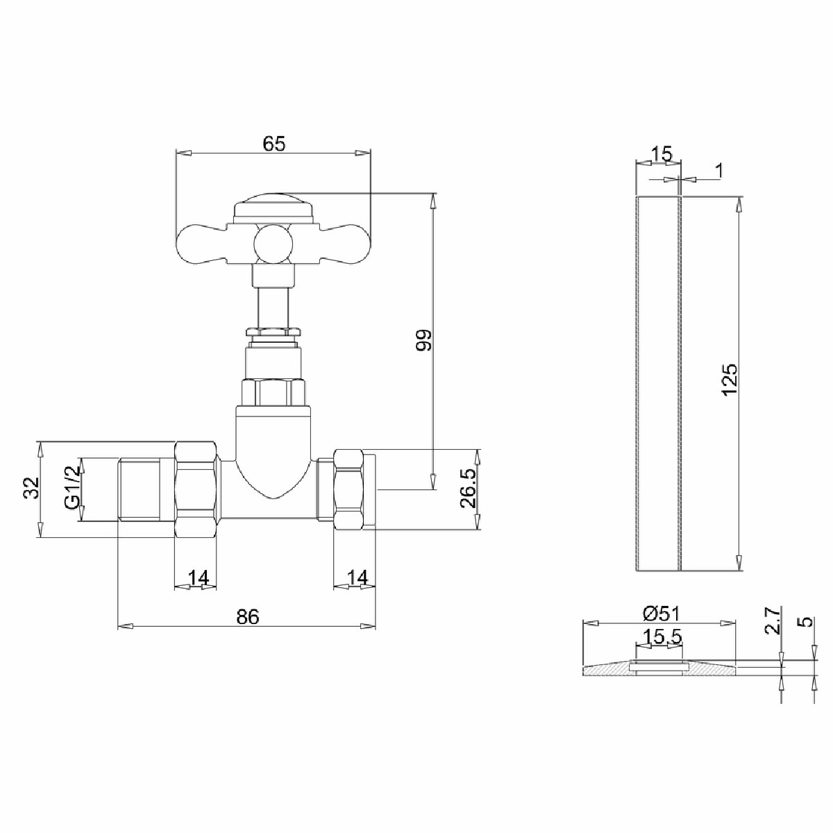 Straight Radiator Valve Chrome Krom