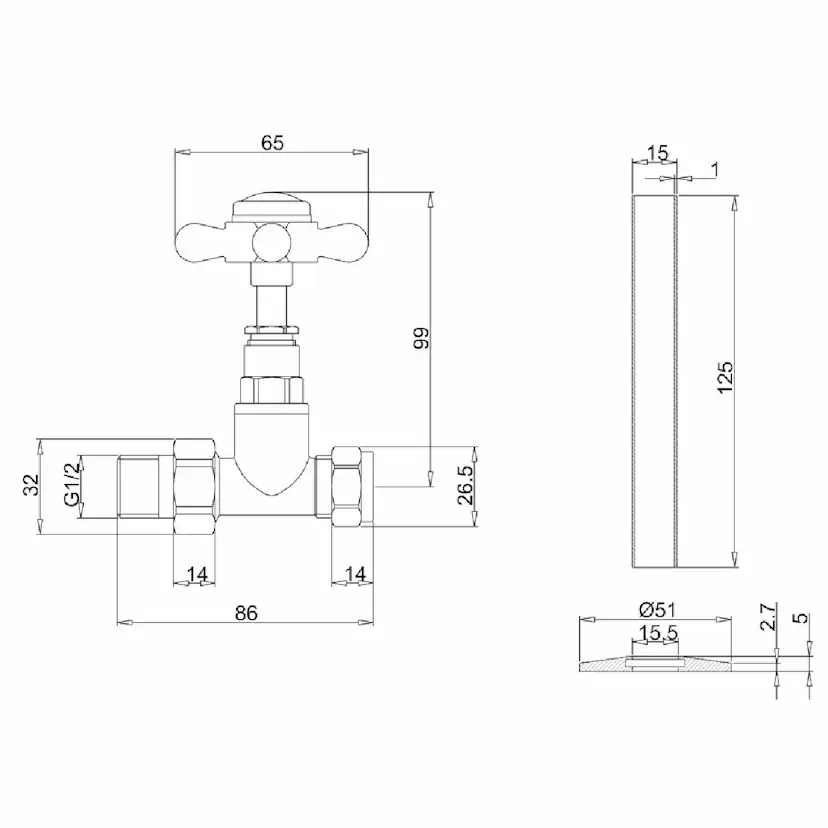 Straight Radiator Valve Chrome Krom