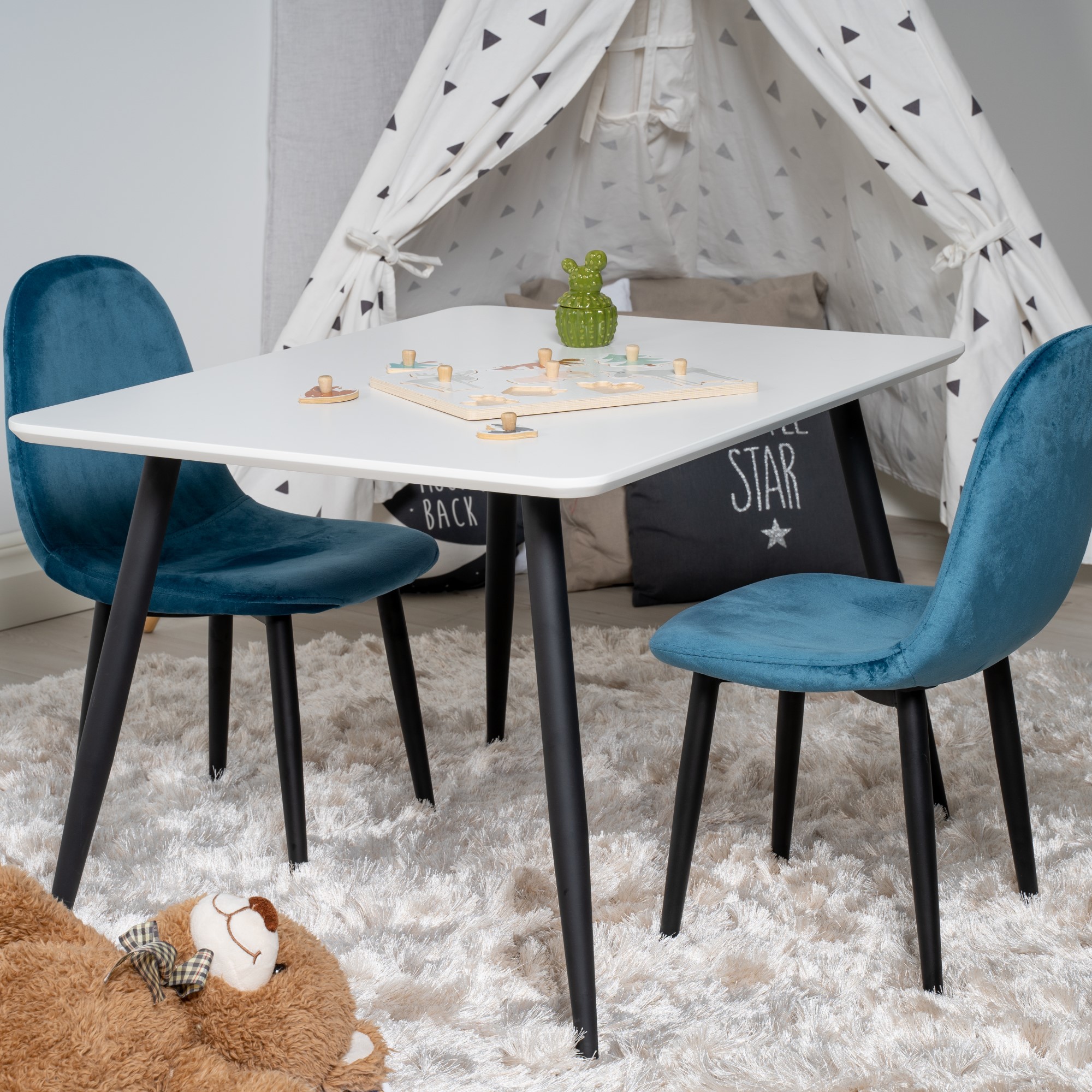 Polar Dining Table 80*60 XXS - White / Black+Polar dining Ch Blå/Svart
