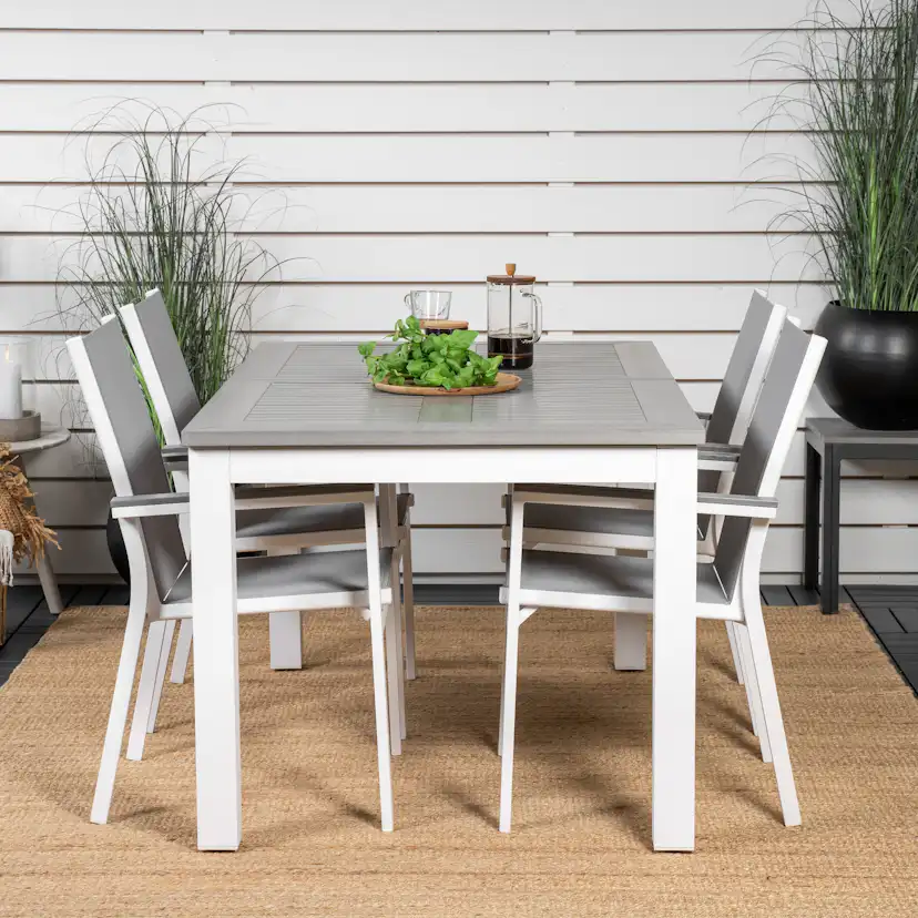 Albany Dining Table 152/210*90 - White Alu / Grey Aintwood+P Vit/Grå