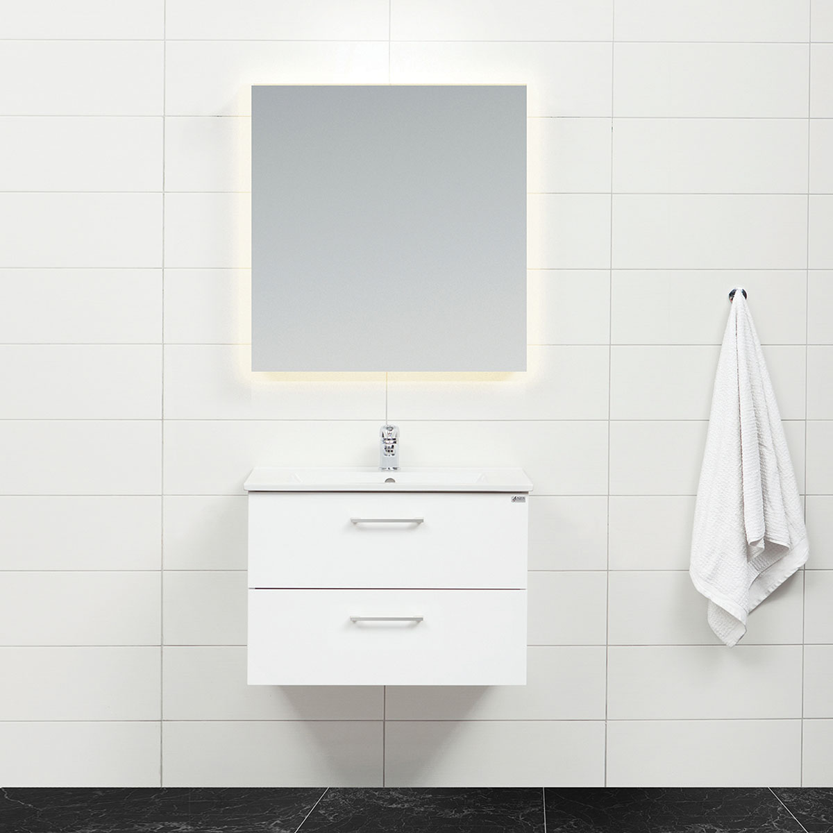 Möbelpaket 4AQUA Slim Vit 80 med Lådor och Spegel Luna LED