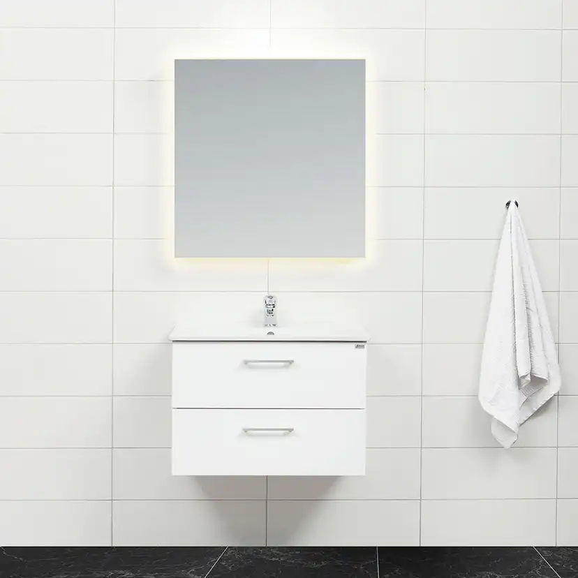 Möbelpaket 4AQUA Slim Vit 80 med Lådor och Spegel Luna LED