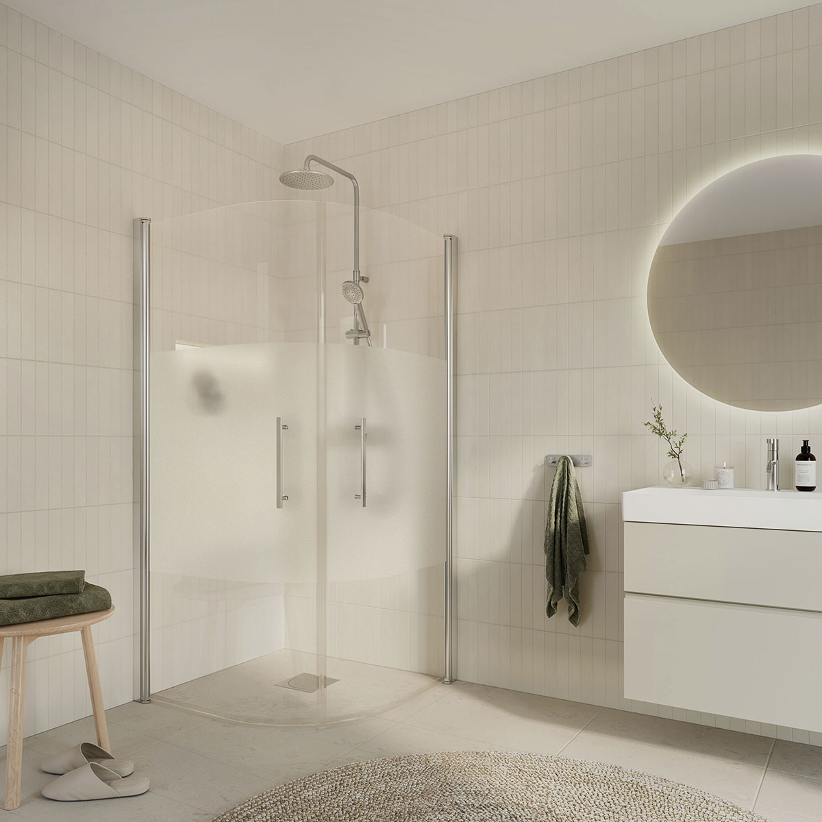 Duschhörn Arrow Round Delvis Frostat Glas