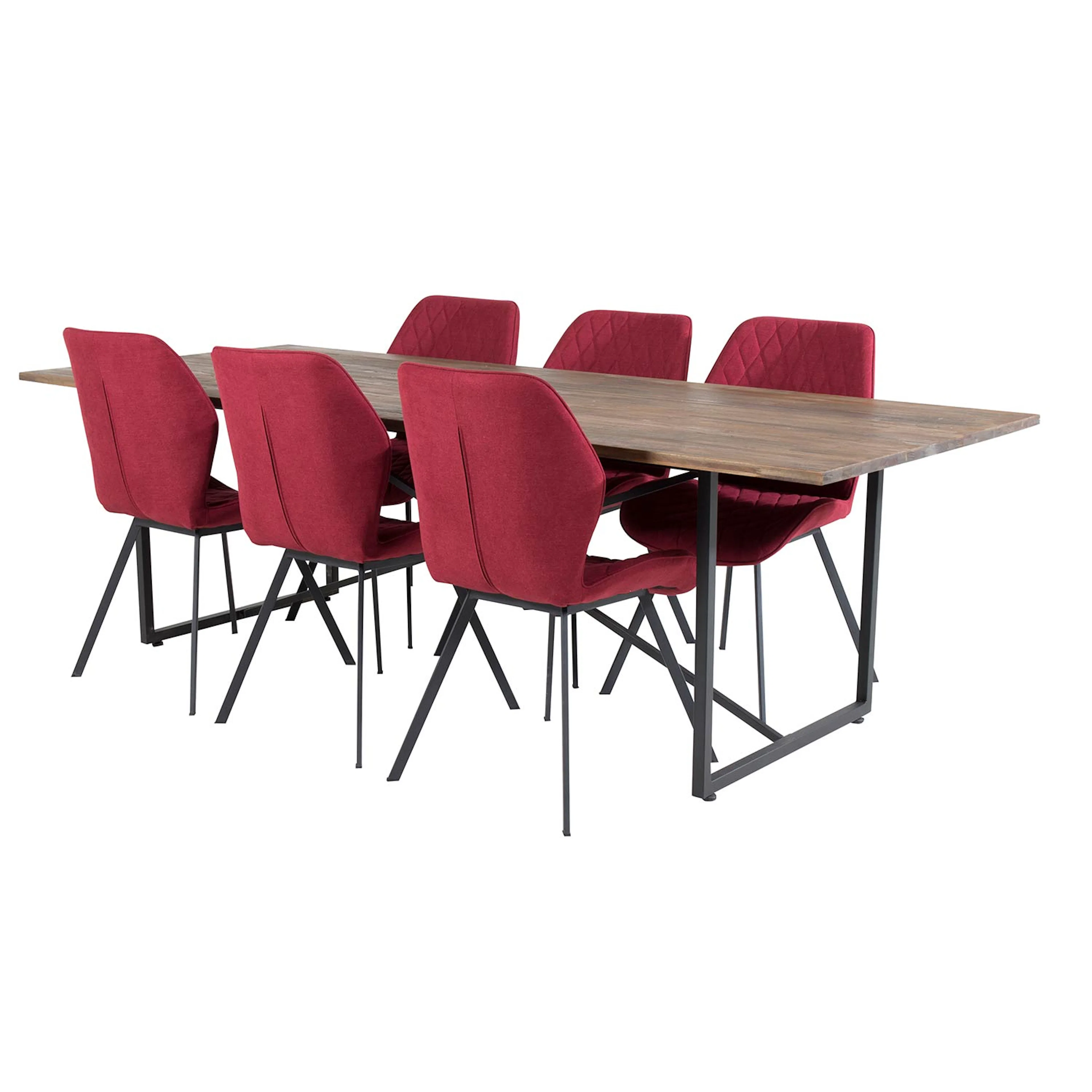 Padang Table - Dark Teak / Black+Gemma Chair -Red Fabric_6 Teak/Röd