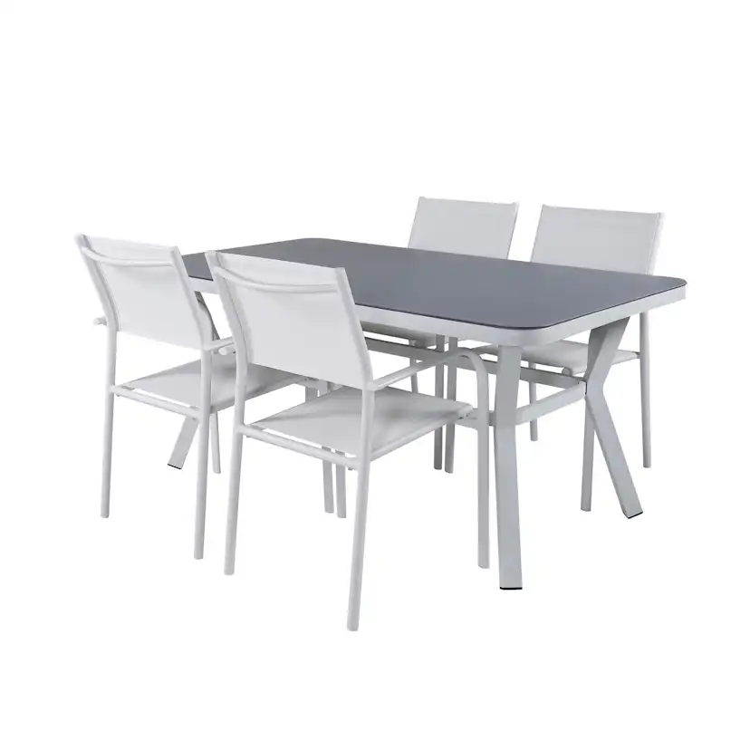 Matgrupp Venture Home Vyn Vit med 4 Samba Stapelbara Matstolar