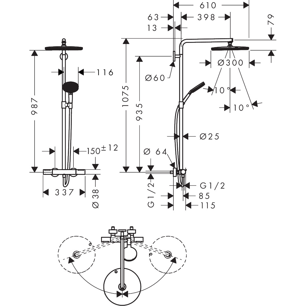 Takduschset Hansgrohe Raindance Alive S Puro Showerpipe 300 1jet 150 cc