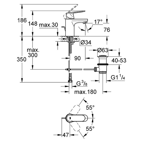 Tvättställsblandare Grohe Eurosmart Cosmopolitan 32825 med Lyftventil