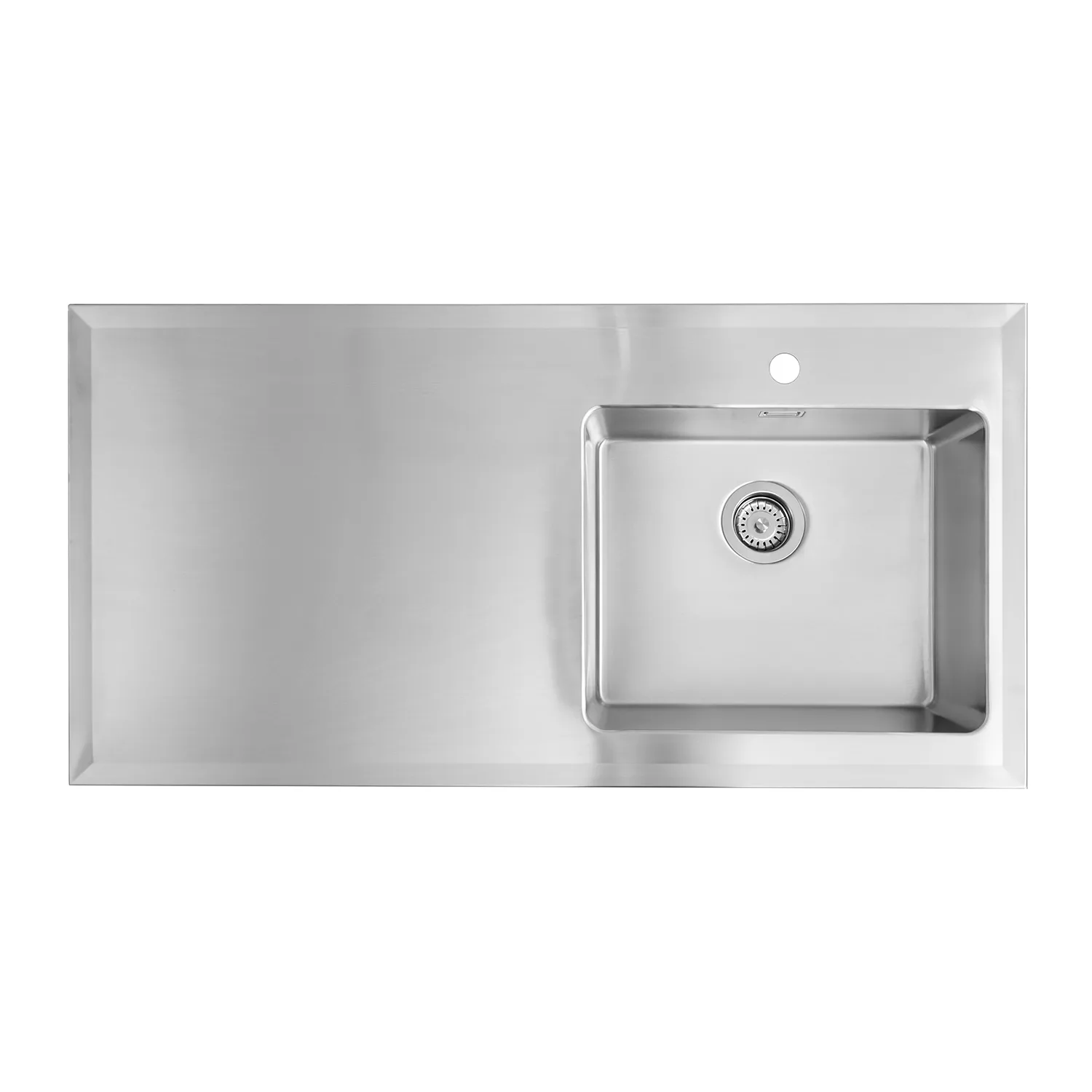 Rostfri diskbänk 1200 x 600 x 30 mm med droppkant Låda till höger