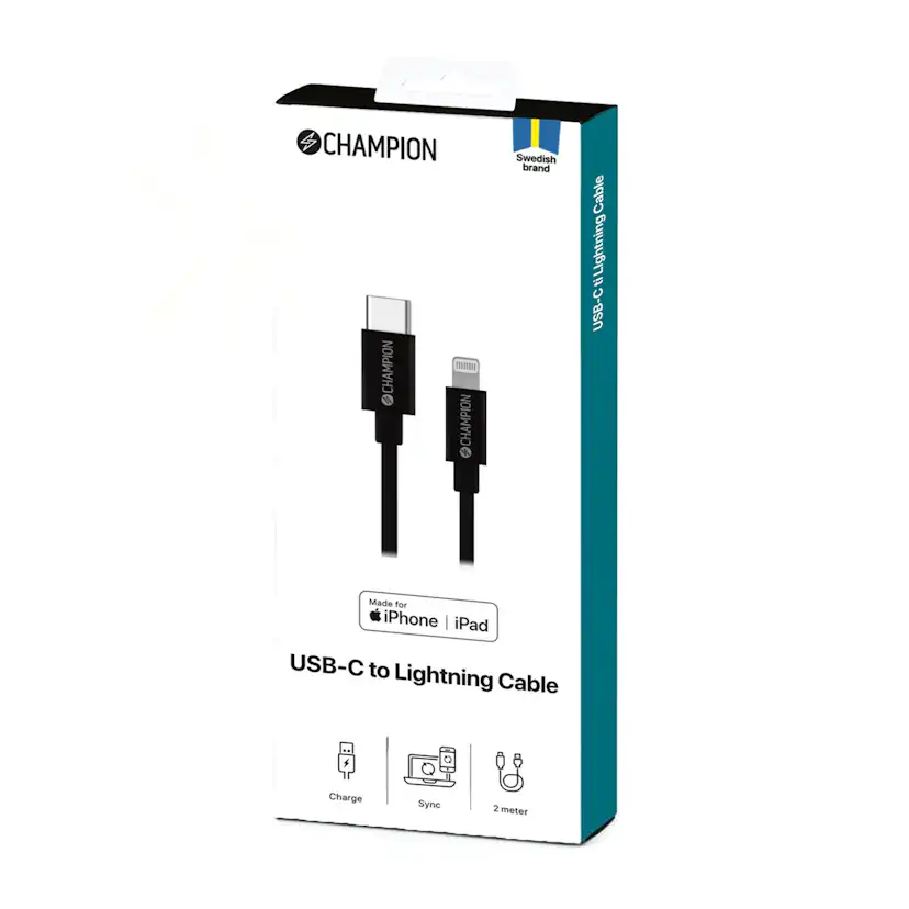 USB-C Champion till Lightning Kabel 2m Svart