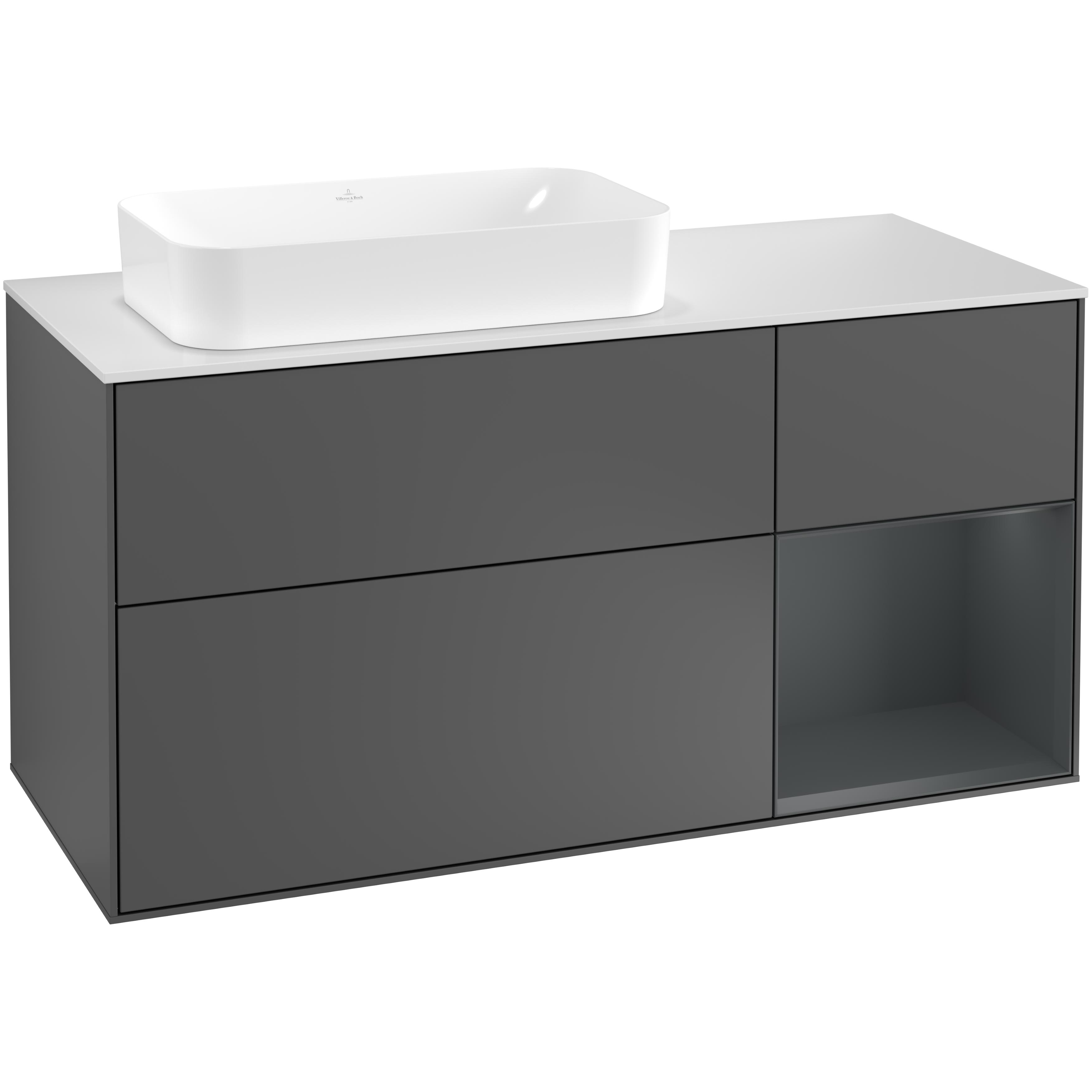 Tvättställsskåp Villeroy & Boch Finion med 3 Lådor Hylla och Bänkskiva för Ocentrerat Fristående Tvättställ