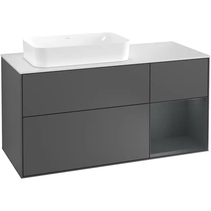 Tvättställsskåp Villeroy & Boch Finion med 3 Lådor Hylla och Bänkskiva för Ocentrerat Fristående Tvättställ