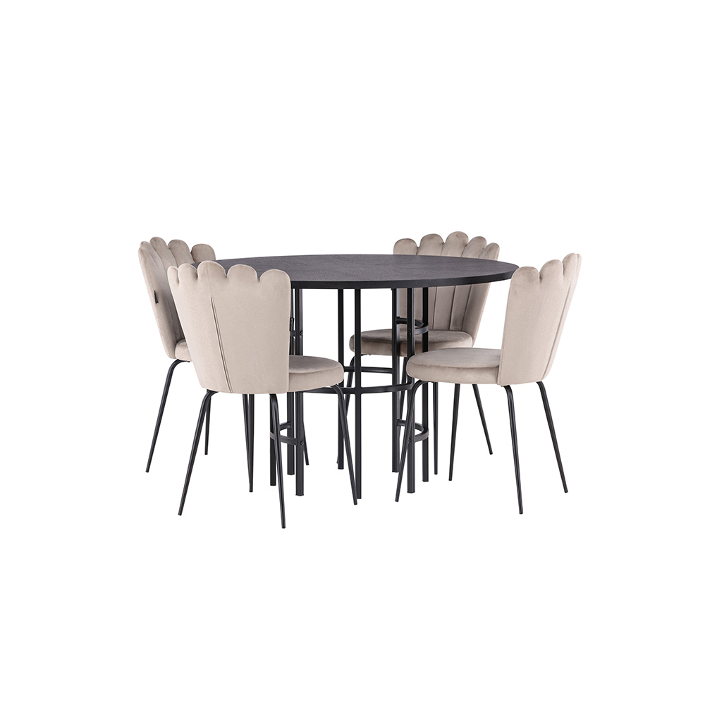 Matgrupp Venture Home Copenhagen Ø 115 cm med 4 Limhamn Light Stolar Sammet