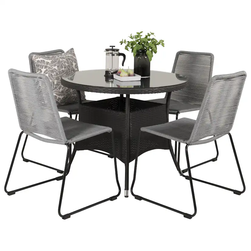 Matgrupp Venture Home Virda Ø 90 med 4 Leon Matstolar