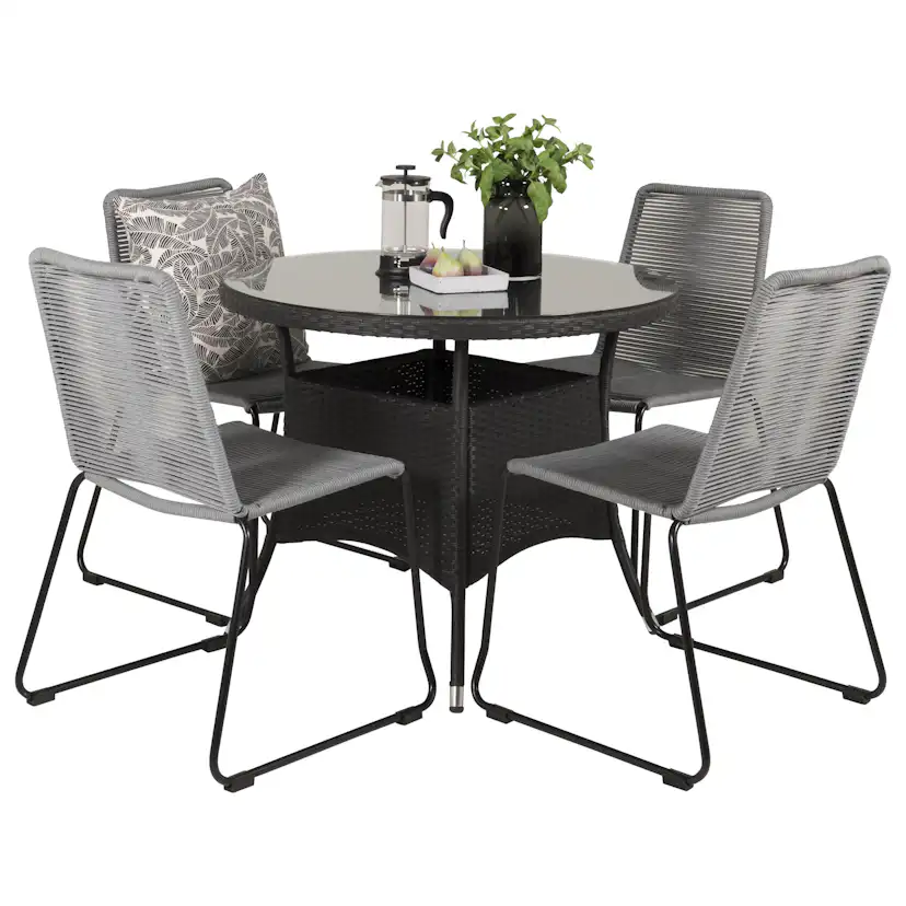 Matgrupp Venture Home Virda Ø 90 med 4 Leon Matstolar
