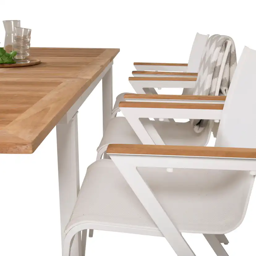 Panama Dining Table 160/240*90 - White Alu / Teak+Mexico Arm Blanka Ben
