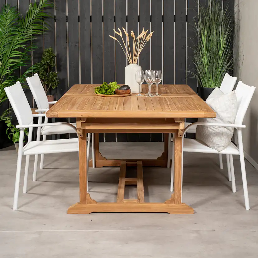 Matgrupp Venture Home Kenya 195-295x110 Teak med 4 Santorini Karmstolar