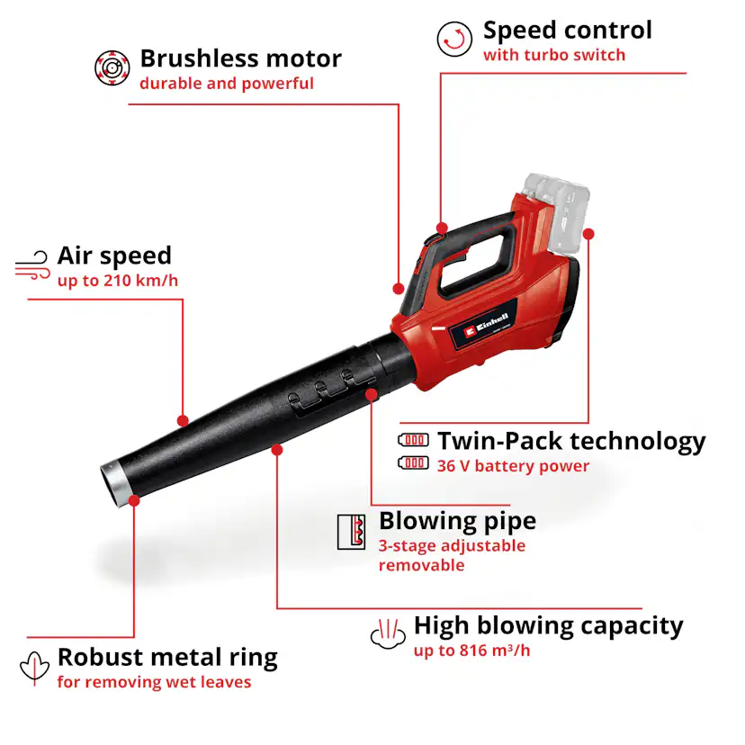 Lövblås Einhell GE-LB 36/210 Li E Solo utan Batteri