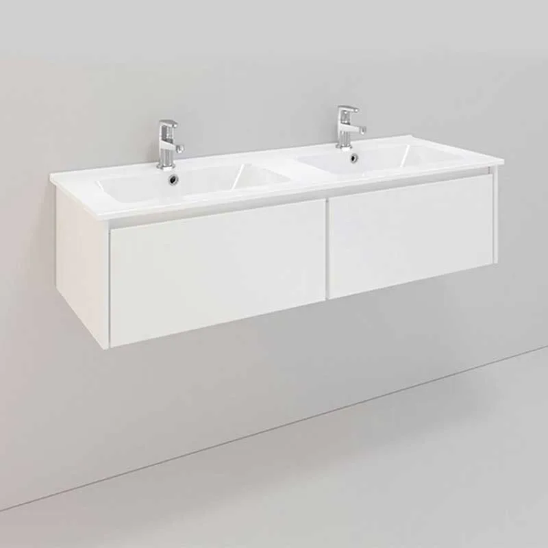 Tvättställsskåp Noro Lifestyle Concept 1200D Vit, 2 lådor, L BxH: 120x34,5 cm, 2 lådor, Låga dubbla Tvättställ