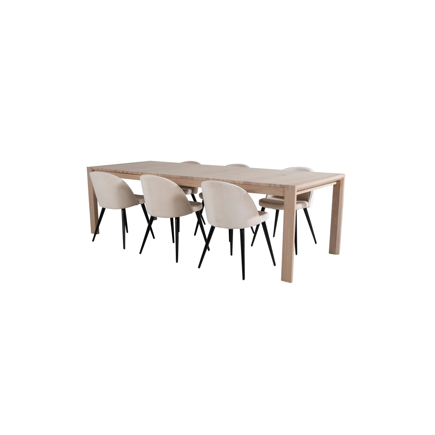 Slider Extention Table - White Wash+ Dining Chair - Beige Ljus Ek/Beige