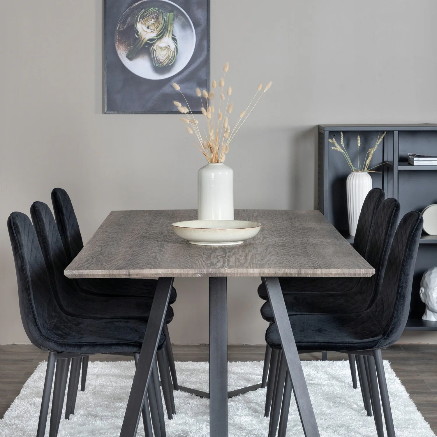 Marina Dining Table 180x90 cm+Polar Diamond Dining Chair Grå/Svart