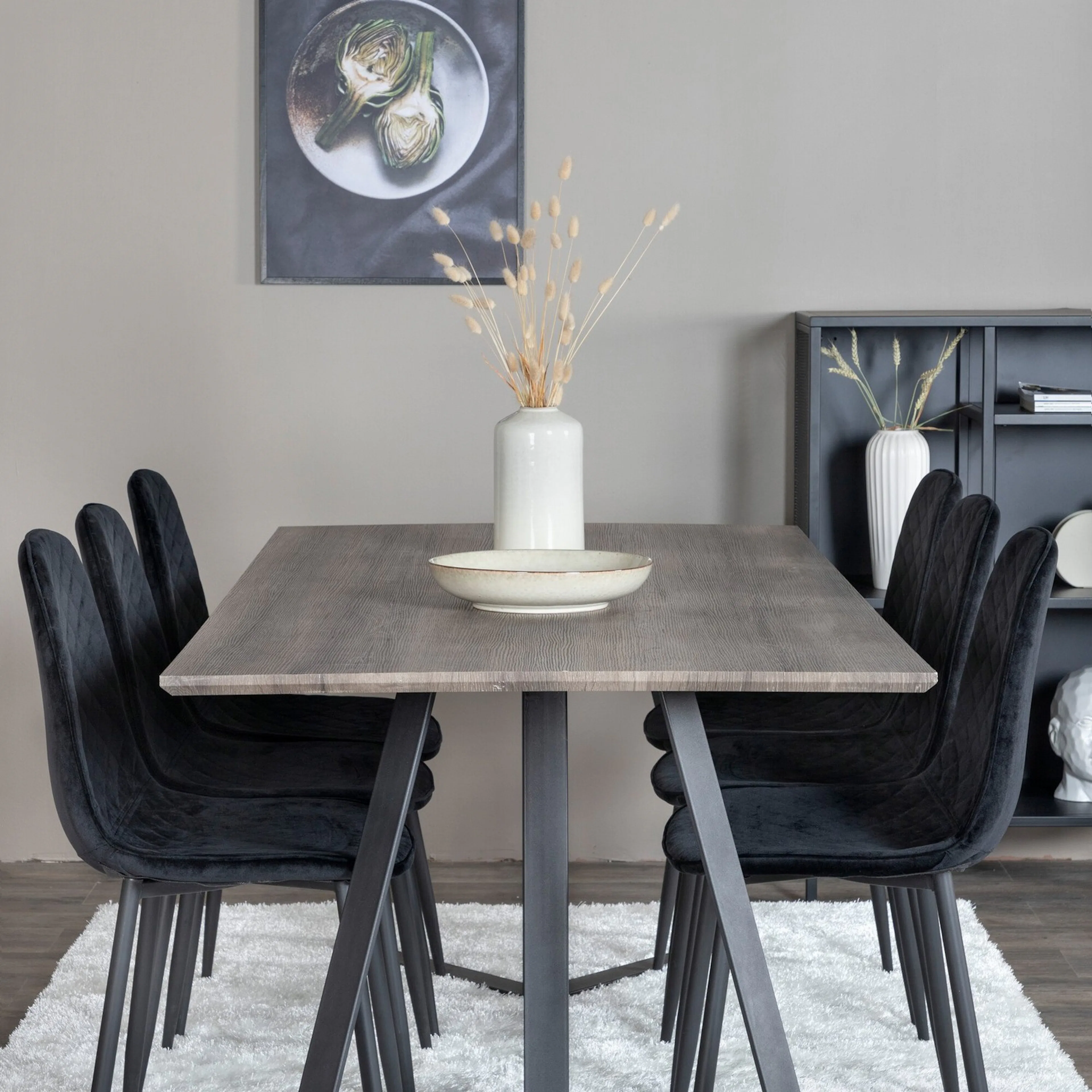 Marina Dining Table 180x90 cm+Polar Diamond Dining Chair Grå/Svart