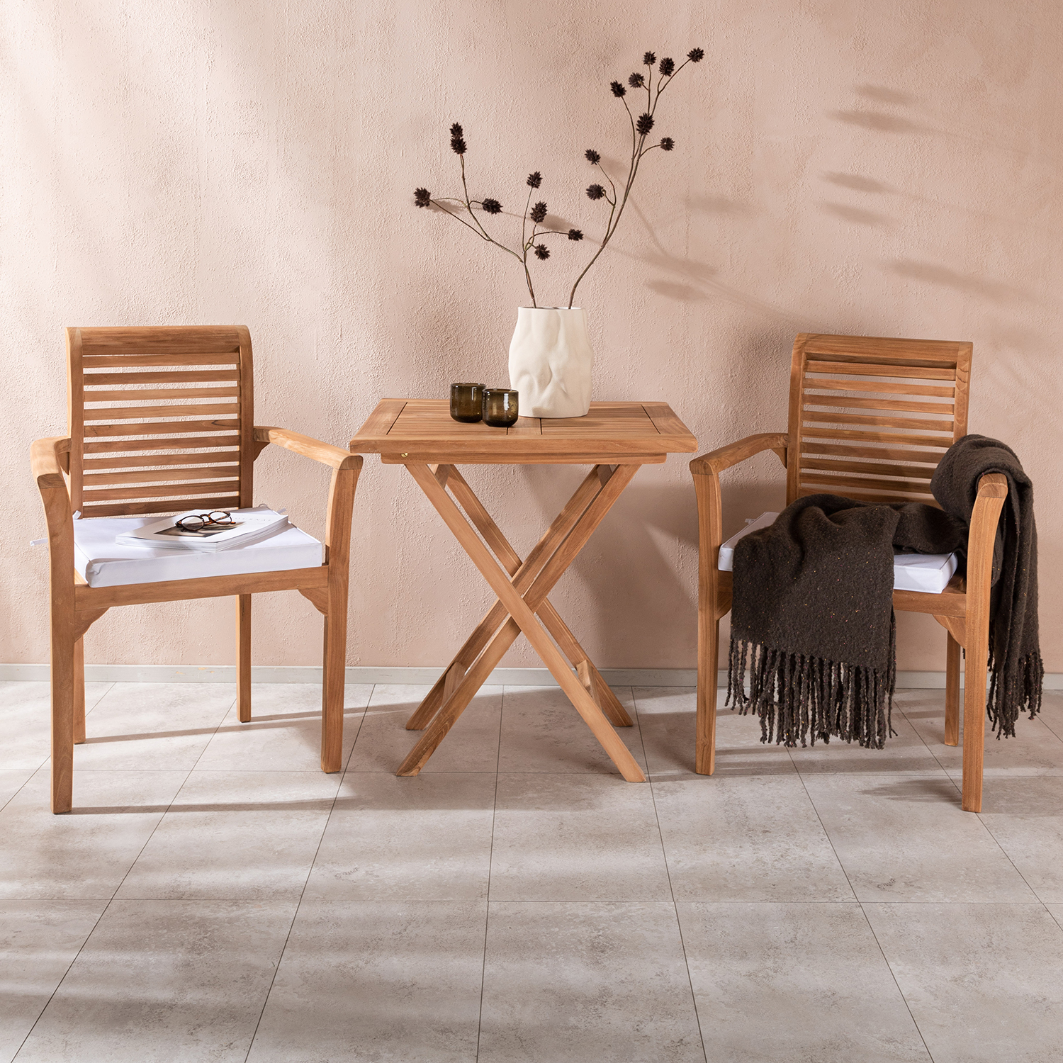 Cafébord Venture Home Kenya 70x70cm, Hopfällbart Träbord i Teak till Uteplatsen