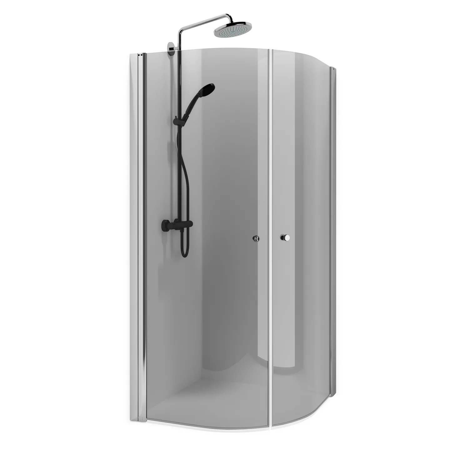 Spirit Rund 90x90 Bl To 900x900x1970 mm, Krom, Tonat glas med Knopp
