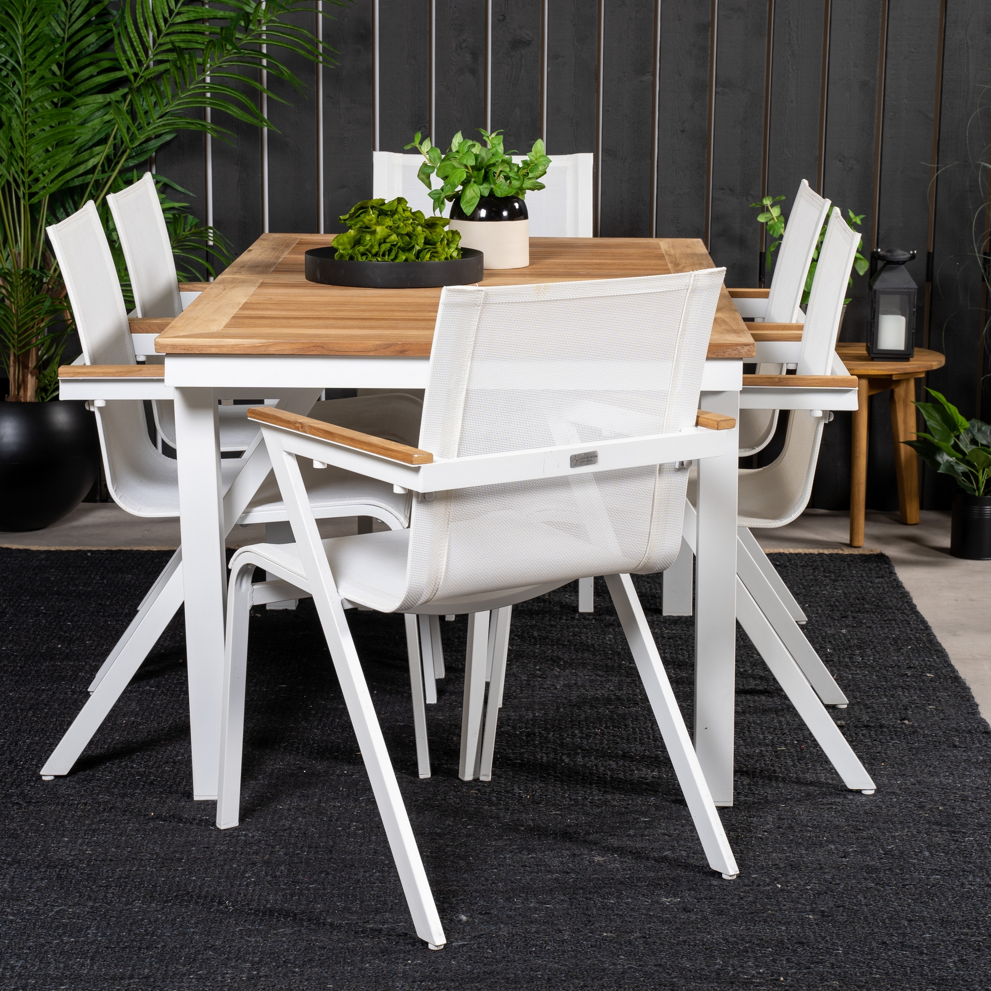 Panama Dining Table 160/240*90 - White Alu / Teak+Mexico Arm Blanka Ben