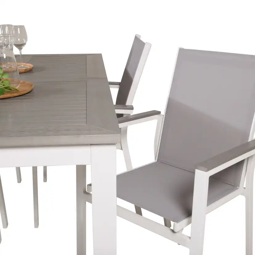 Albany Dining Table 152/210*90 - White Alu / Grey Aintwood+P Vit/Grå
