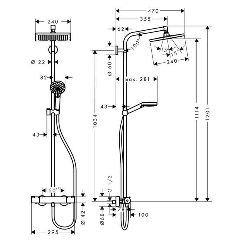 Takduschset Hansgrohe Crometta E 240 1jet Showerpipe 150 cc 150 cc