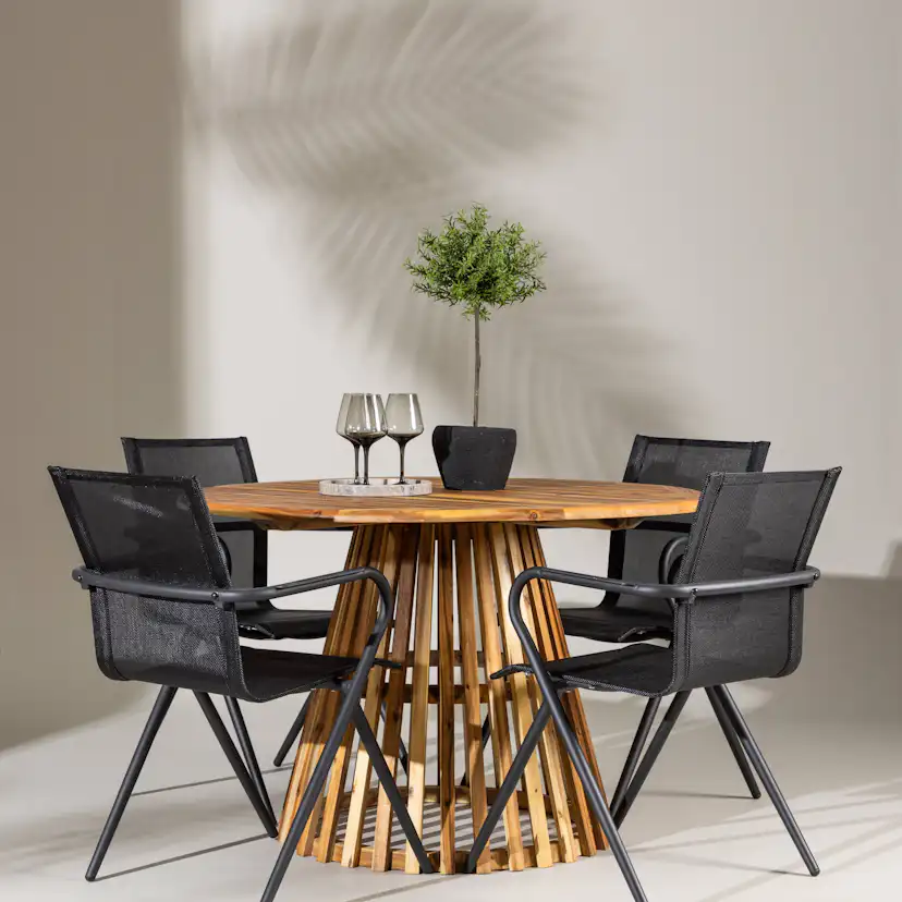 Lumpur Diningtable Acacia - Teaklook / Round ø110**75 +Alina Trädgårdsgrupp Venture Home Lumpur med 4 Alina Stolar