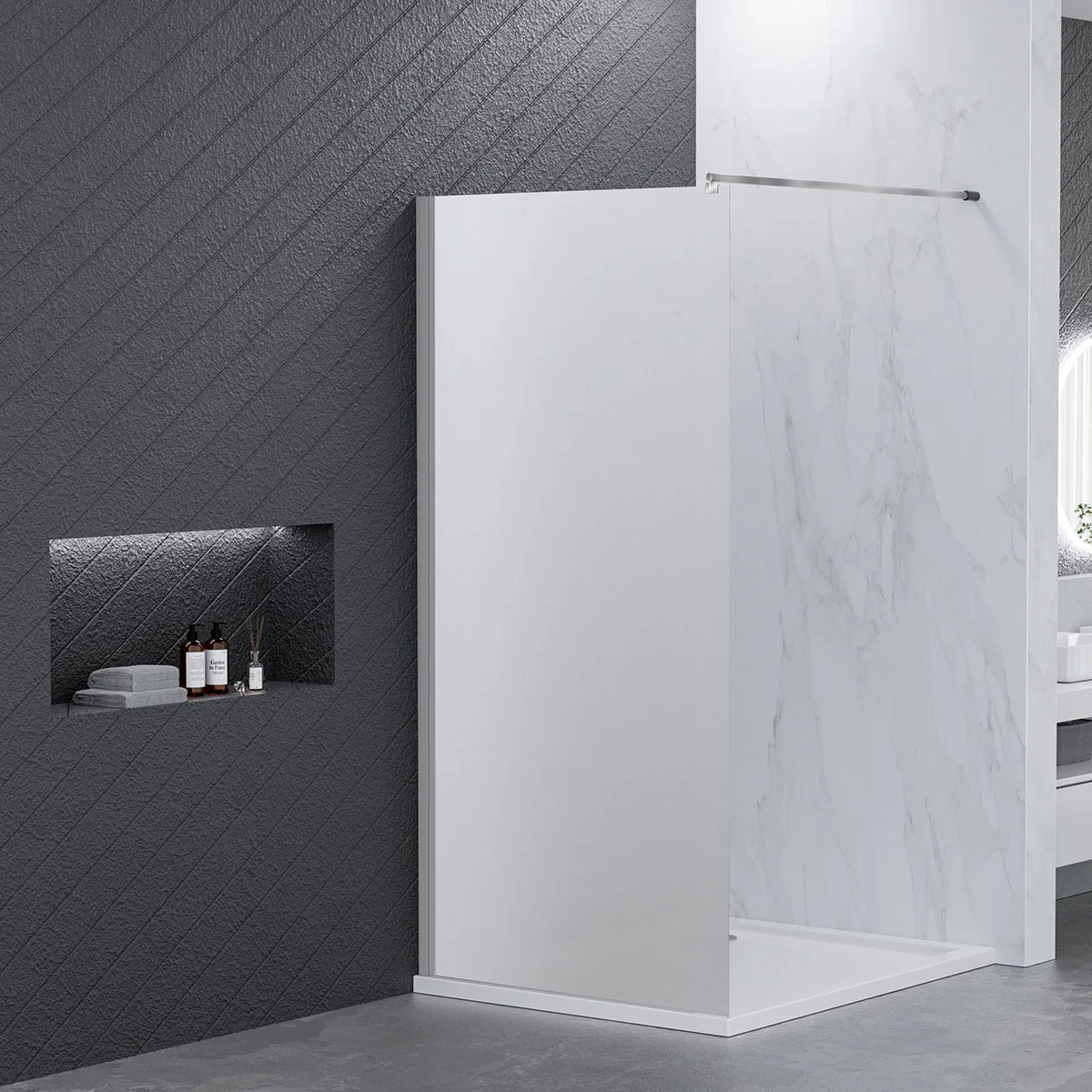 NORTIQ BRUSEVÆG - 90X190 CM. FROSTET Frostat Glas, Profilfärg: Aluminium, Bredd: 900 mm