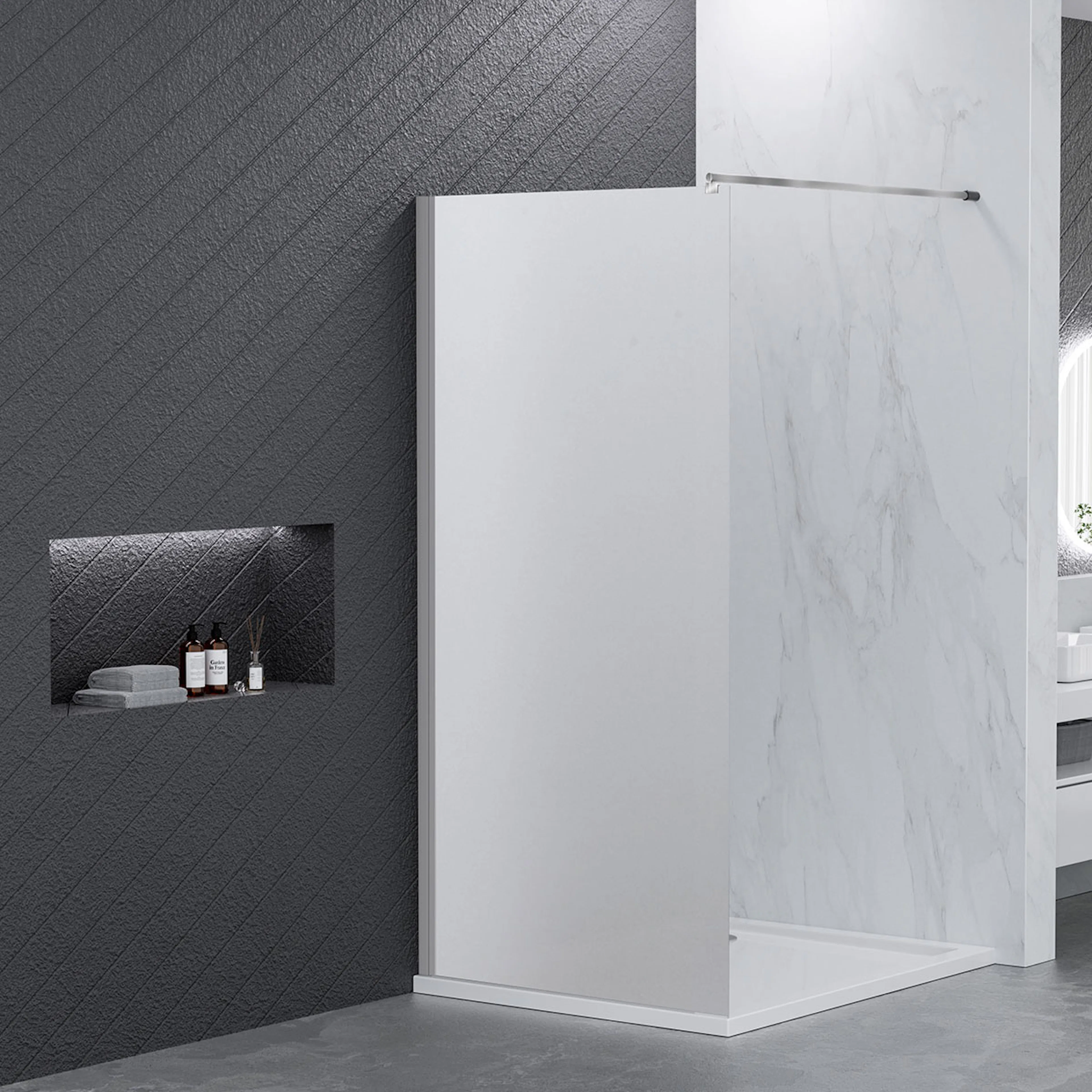 NORTIQ BRUSEVÆG - 90X190 CM. FROSTET Frostat Glas, Profilfärg: Aluminium, Bredd: 900 mm